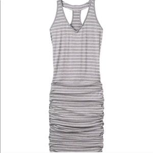 Athleta Gray & White Striped Racerback Midi Dress
